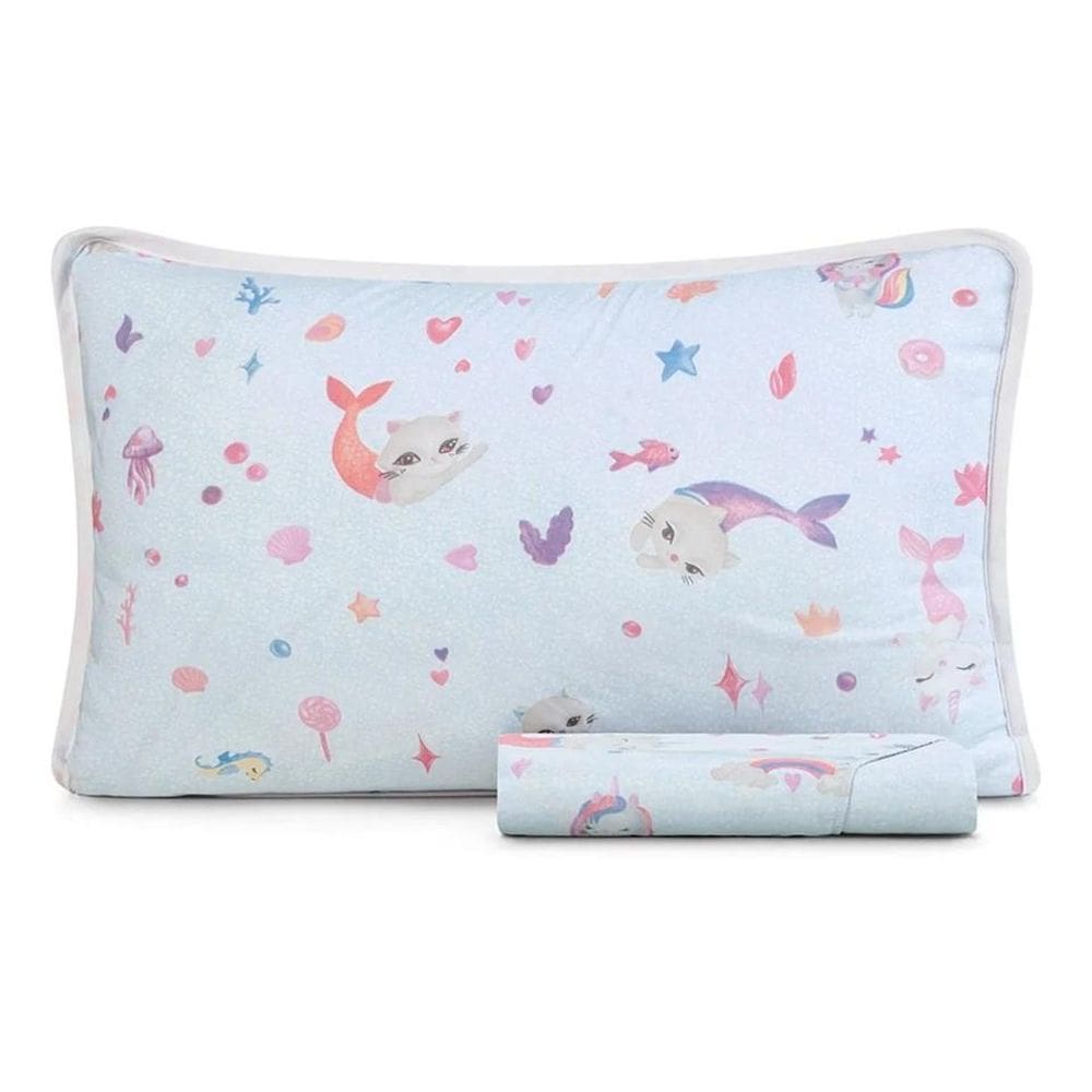 Jogo Lencol Casal 3 Pcs Mundo Kids Malha Algodão Mar Magia