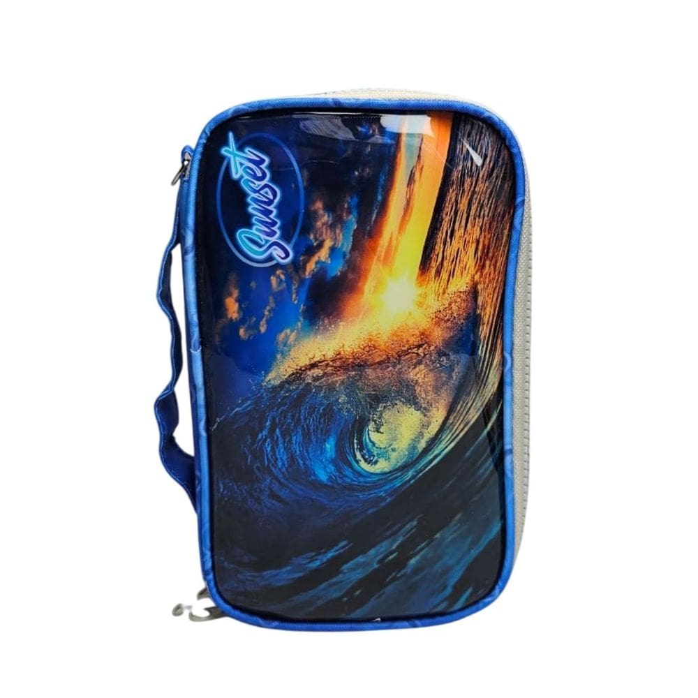 Estojo Box Escolar Sunset Onda Pôr do Sol Grande Reforçado Organizador Aula Material Aluno Prático