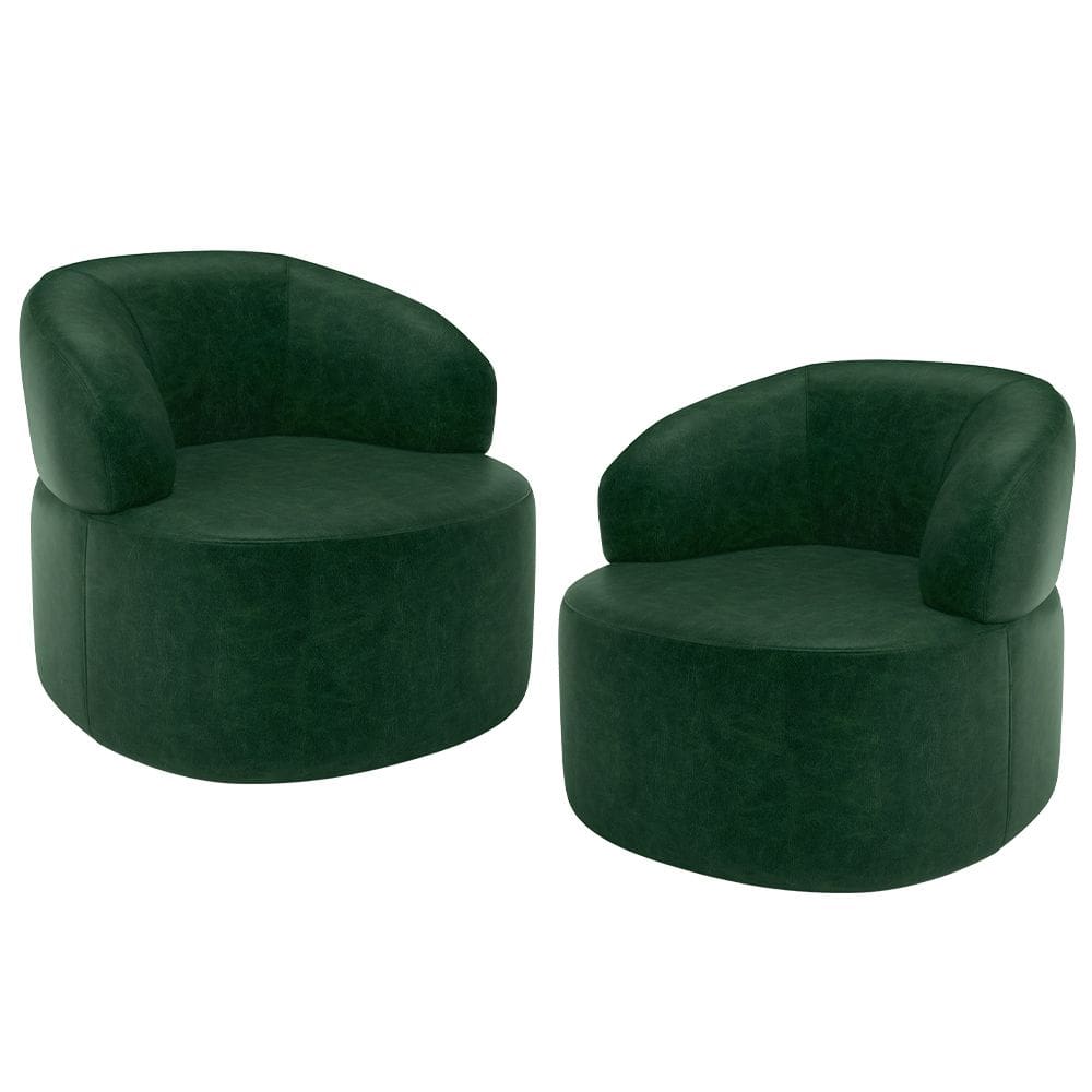 Kit 02 Poltronas Giratória Orgânica Para Sala de Estar Living Helena L02 Couríssimo Verde - Lyam Decor