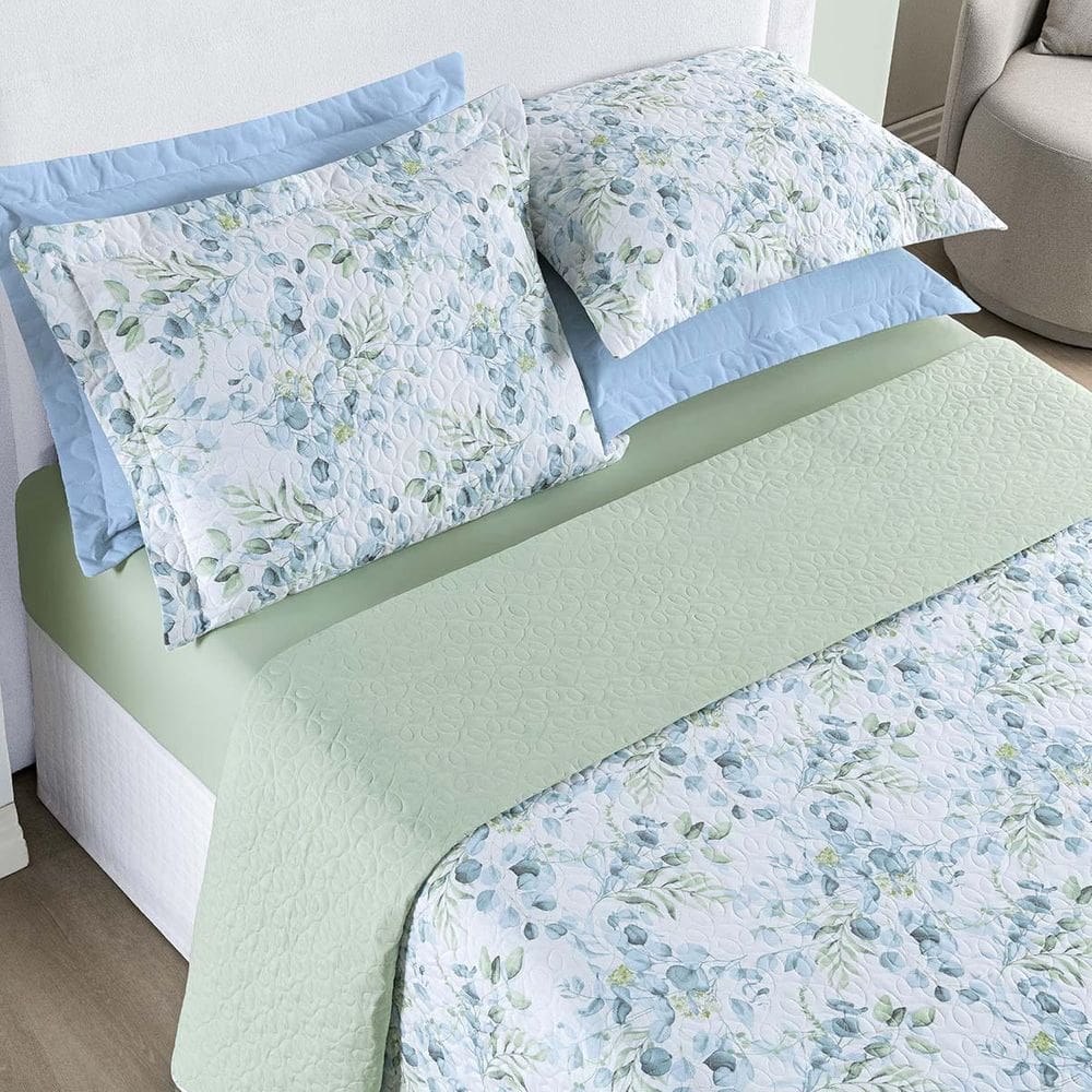 Kit Colcha Maris Casal Dupla Face 200 Fios 3P 200 Fios Verde