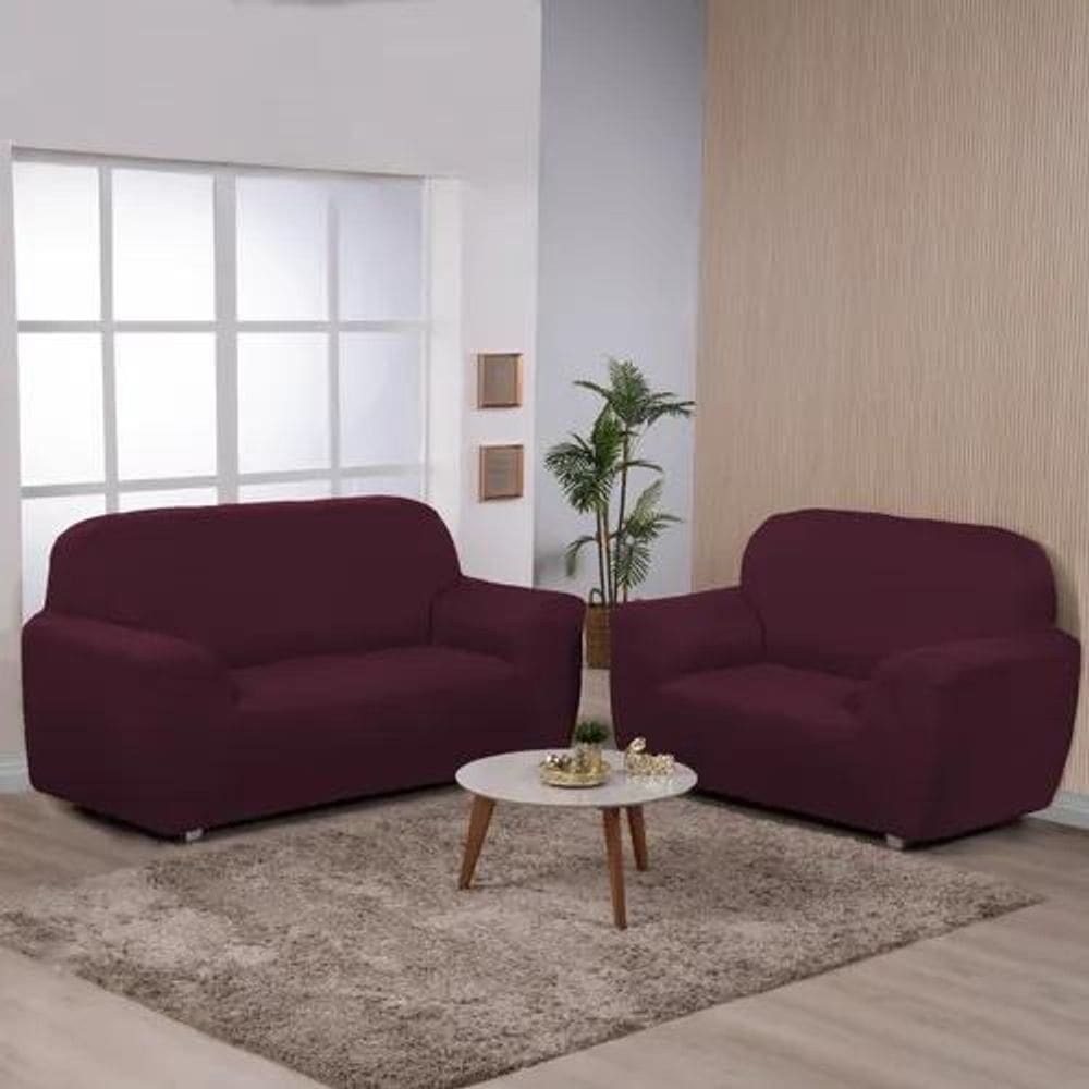 Kit Capa De Sofa 2E3 Lugares Ibitex Malha Lisa Coladinha Cor