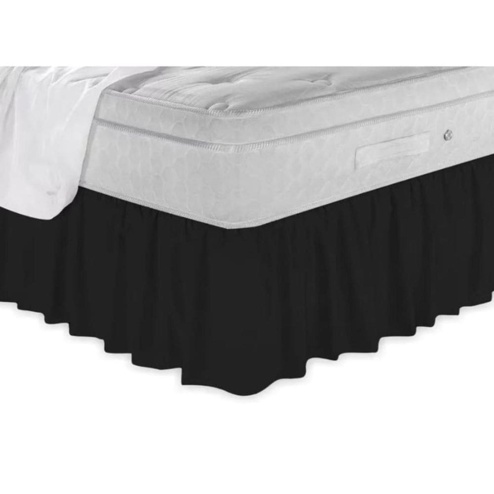 Saia Box Casal Microfibra Ajustável Babado Elástico Preta