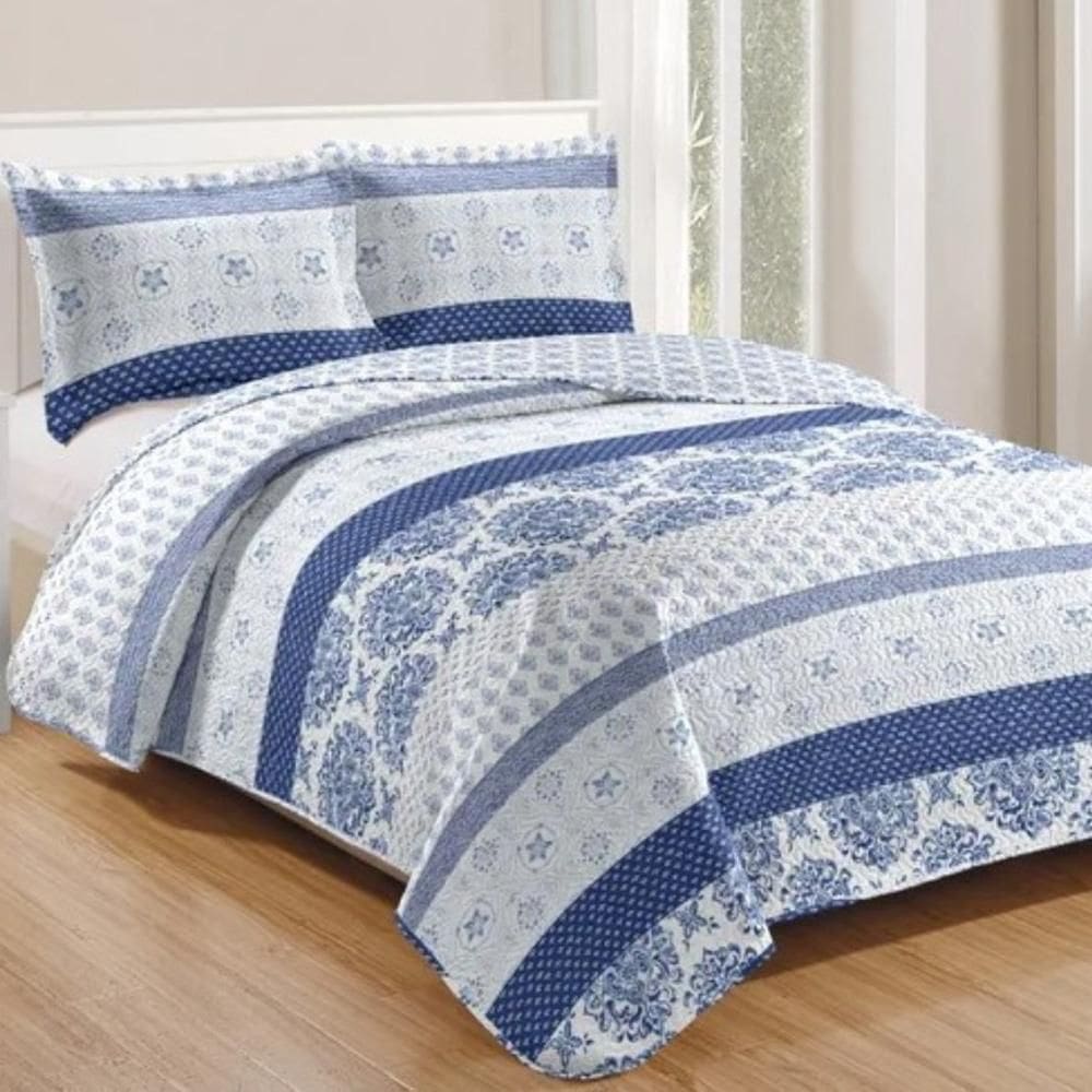 Kit Cobre Leito Colcha Mix King Estampado Dupla Face Floral