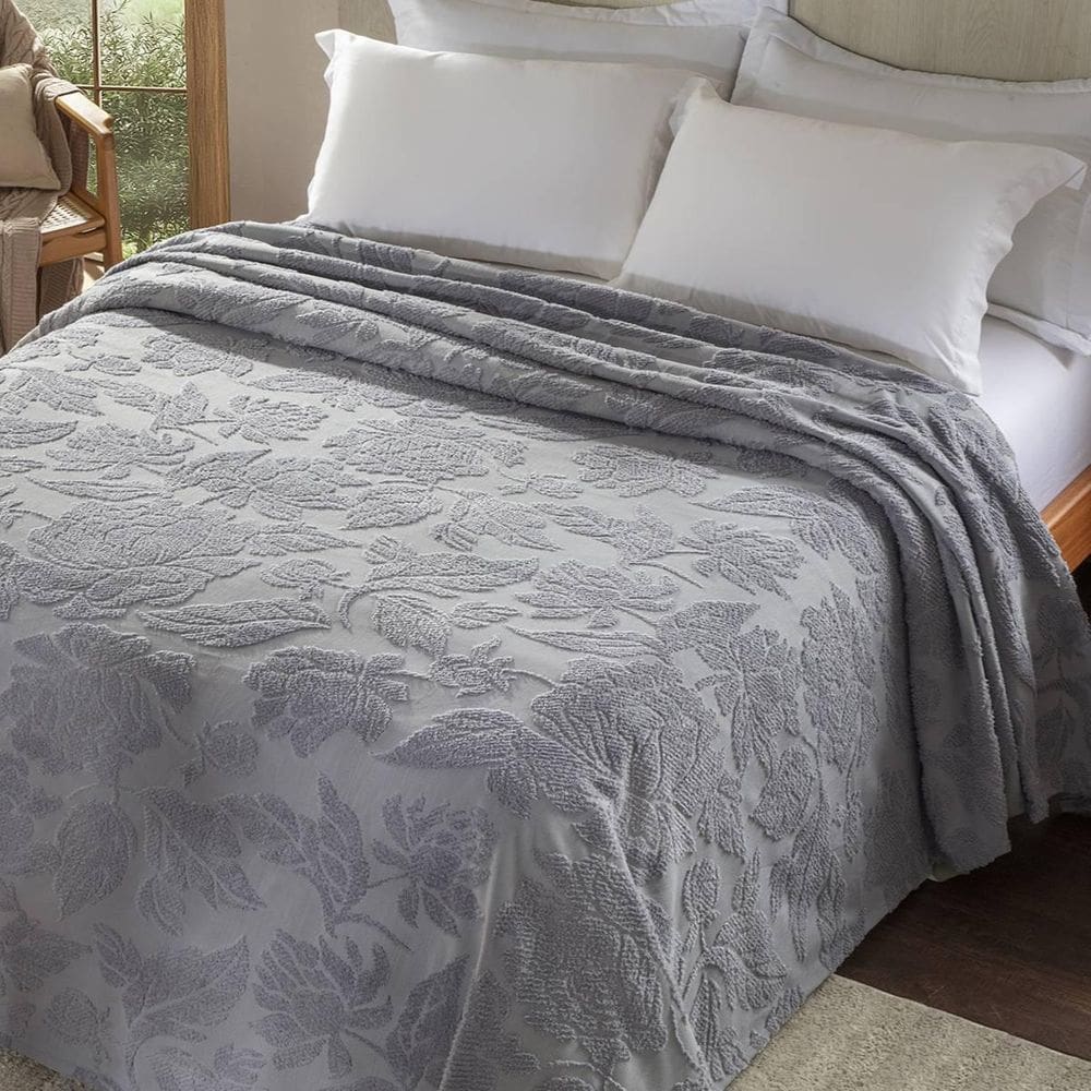 Colcha Chenille Jolitex Queen Melody Toque De Algodão Cinza