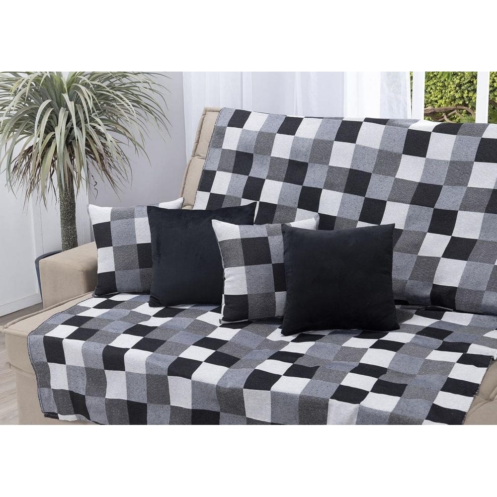 Kit Manta Sofá 1,35 X 1,50 + 4 Capas Almofada Jacquard E