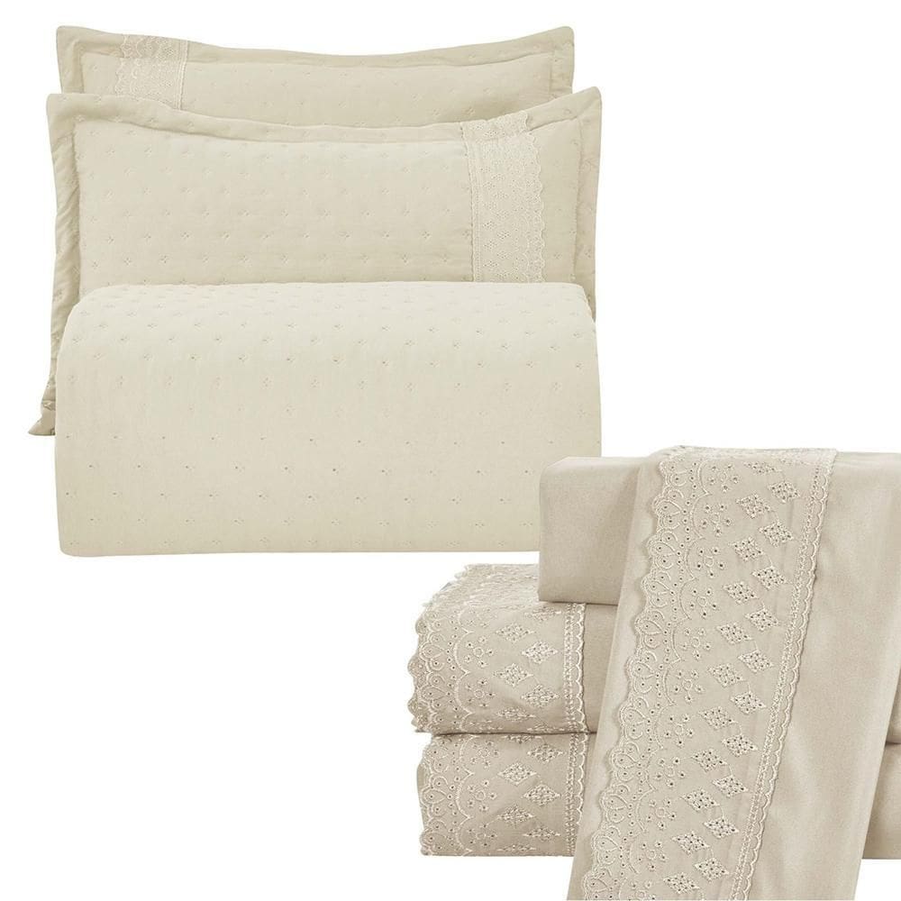 Kit Cobre Leito E Lençol King Melody Dupla Face 7 Peças