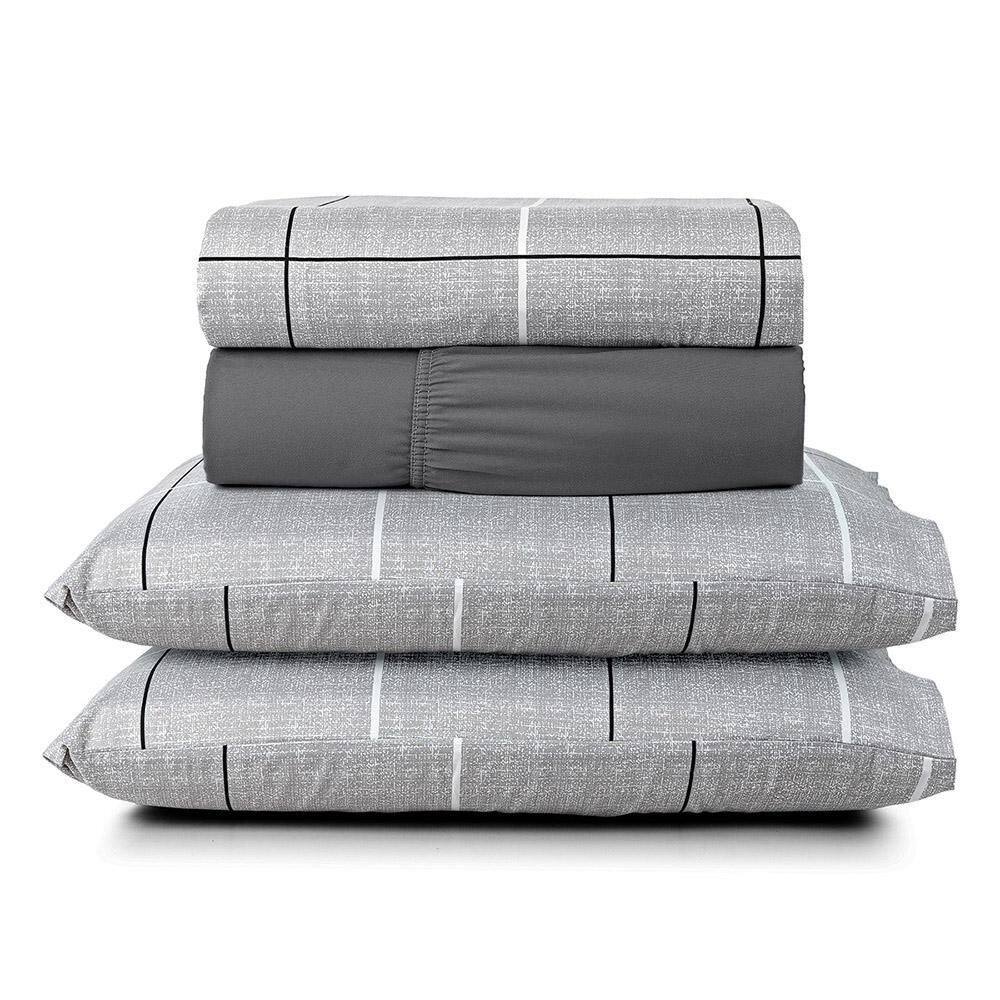 Jogo Lençol Celi King Micropercal 200 Fios 4Pçs Xadrez Cinza