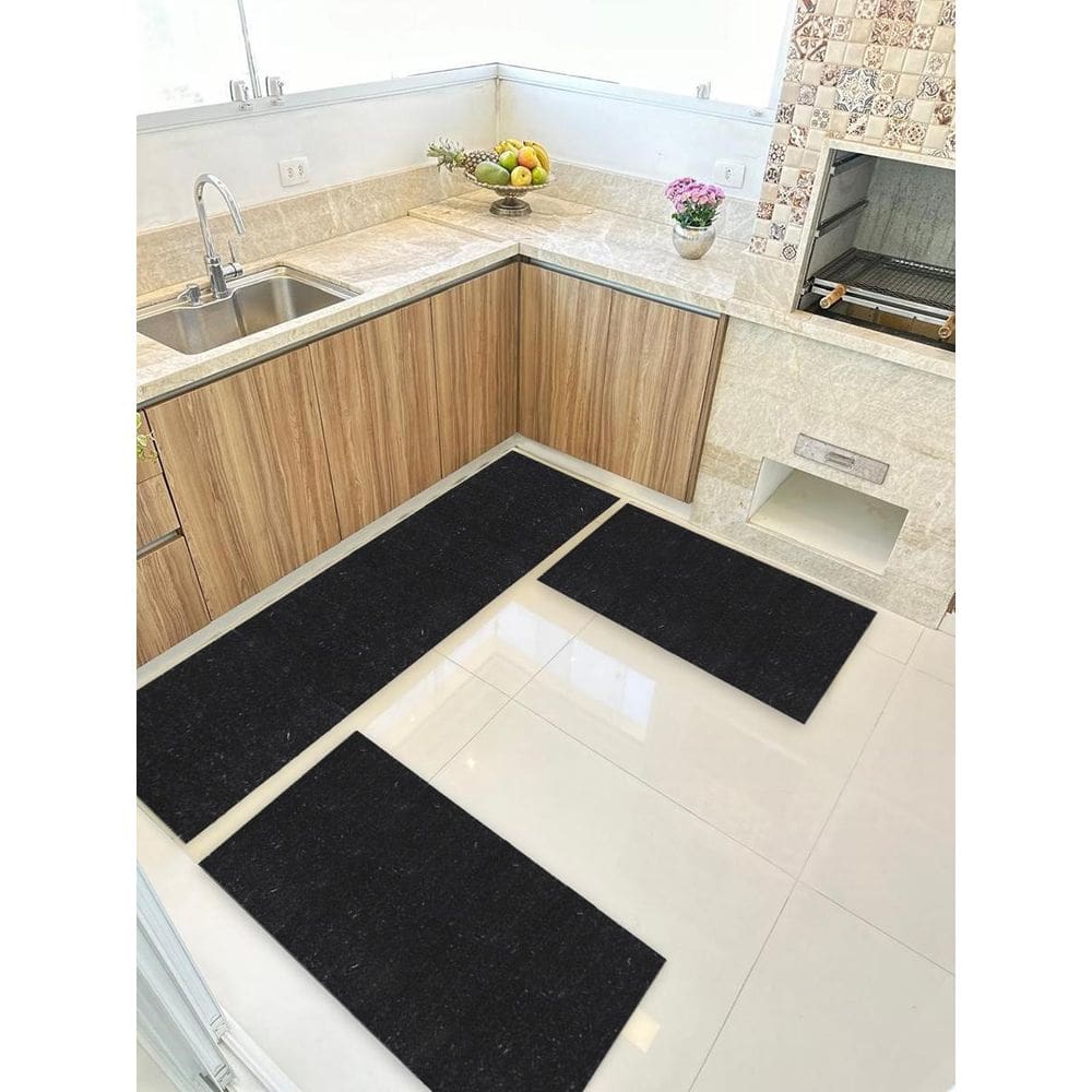 Kit Cozinha 3 Pçs Tapete Passadeira Em Carpete Aveludado Pre