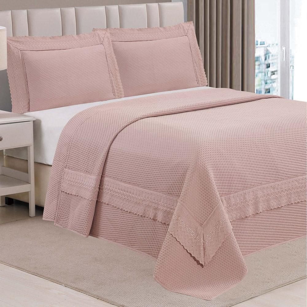 Kit Cobre Leito Colcha Jovial King Dupla Face 3 Peças Rosê