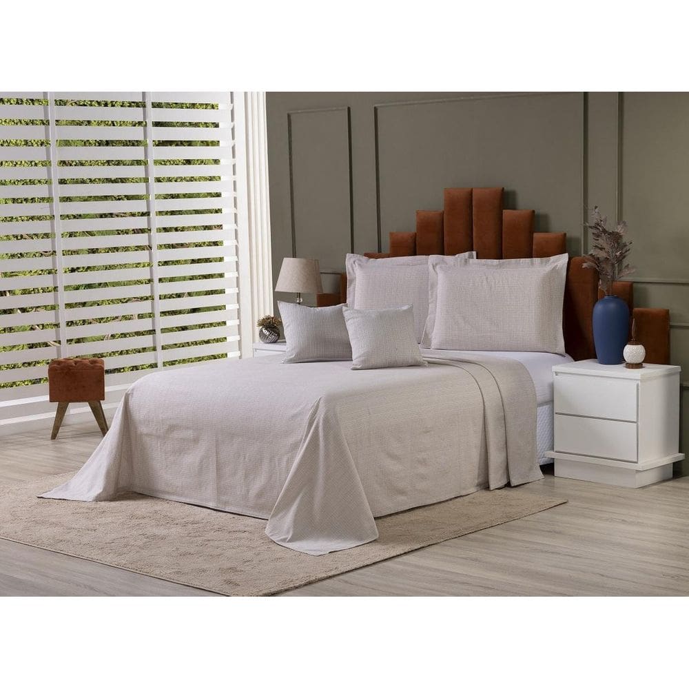 Kit Colcha Cobre Leito Cama Queen Tecido Rústico Topázio +
