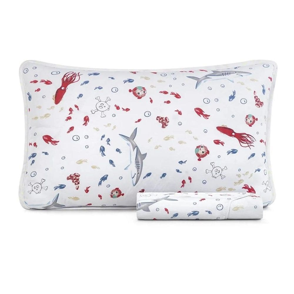 Jogo Lencol Casal 3 Pcs Mundo Kids Malha Algodão Nautico