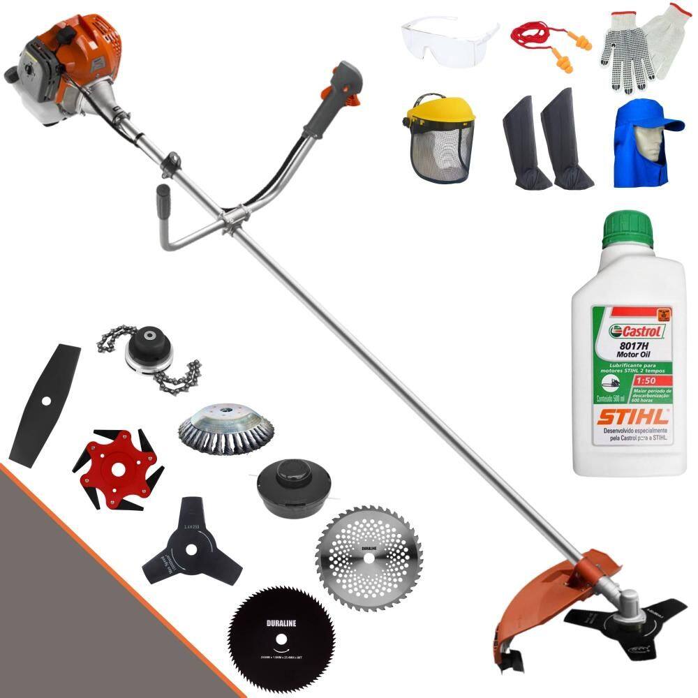 Roçadeira Tekna RL520ACNTK 2HP 52cc + Facas 2 Pontas, 3 Pontas, 6 Pontas, 40 Dentes, 80 Dentes, Trimmer, Carretel e Escova + EPI + ÓLEO STIHL 2T