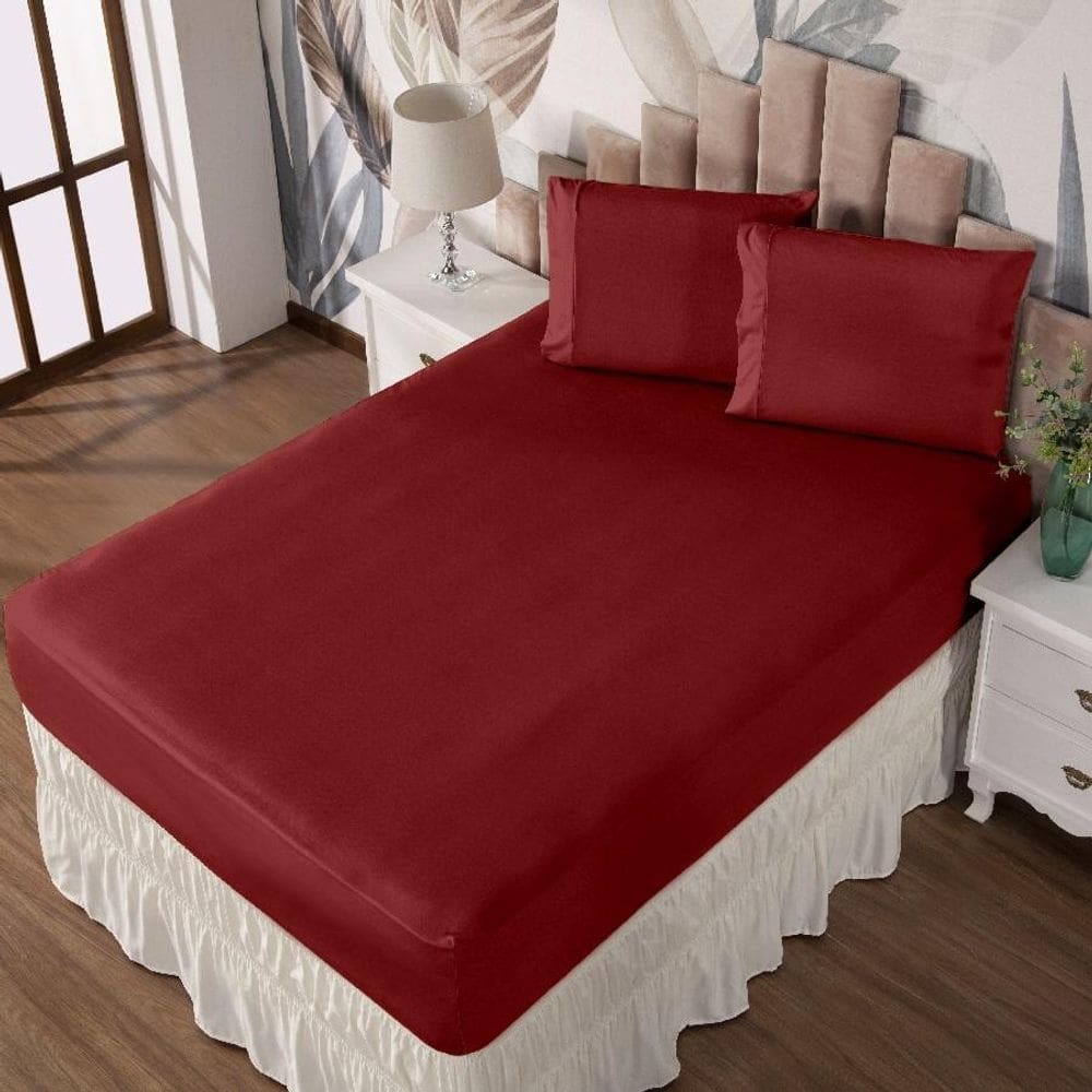 Jogo De Cama Queen Lençol E Fronha Prático Malha Lisa 3 Pç