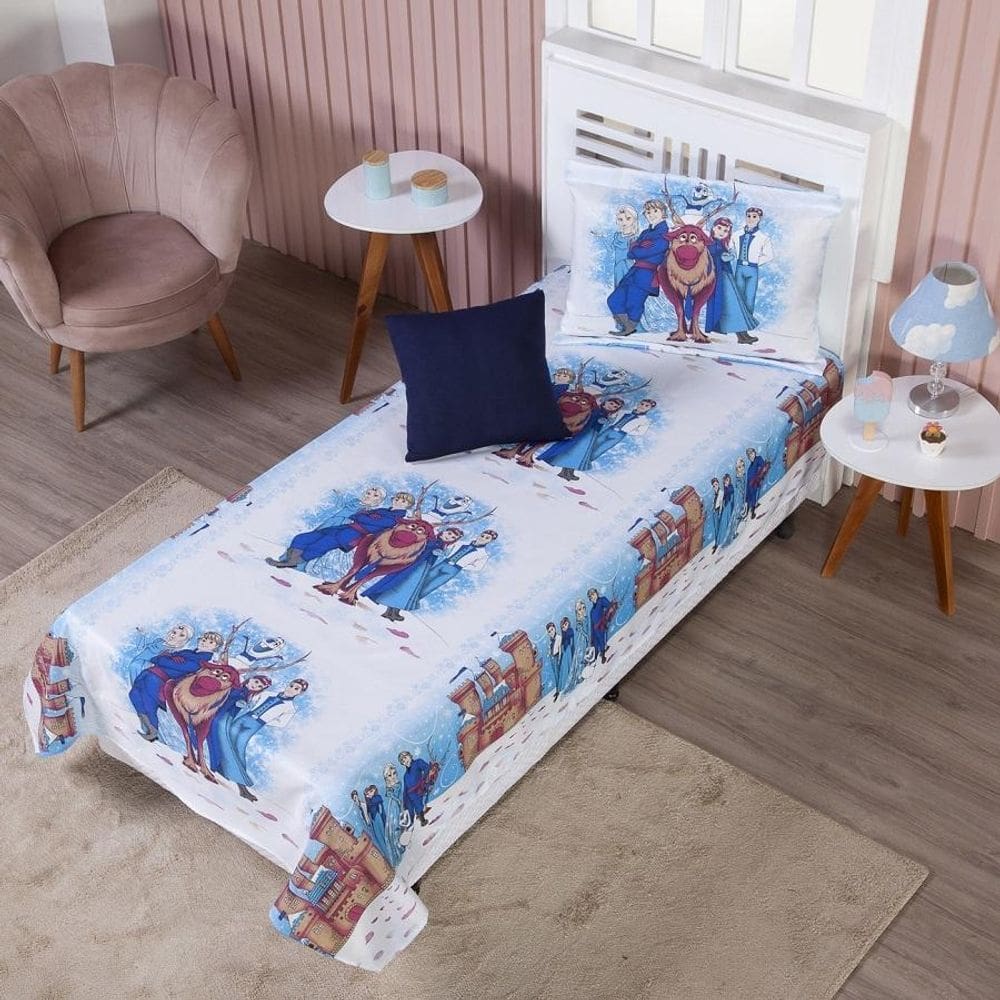 Colcha Cobre Leito Infantil Elsa Solteiro + Capa De Almofada