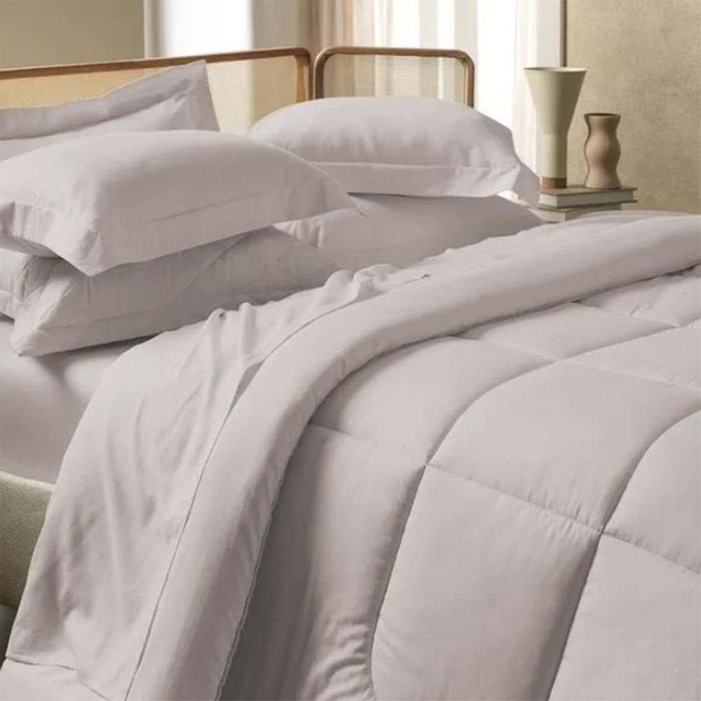 Jogo Cama King 300Fios Cetim Bossa 100%Algodão Prata Karsten