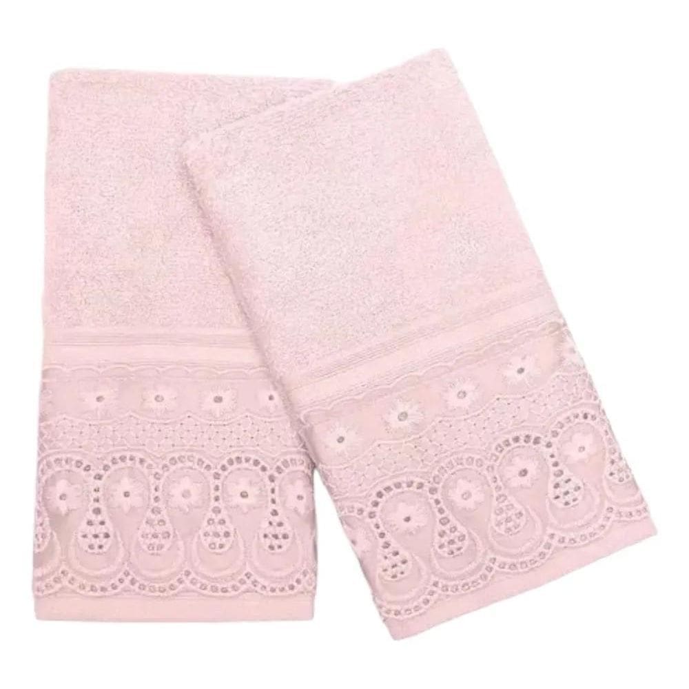 2X Kit Toalha De Mão Rosto Bordado Lavabo 2Pçs 100%Alg Egipc