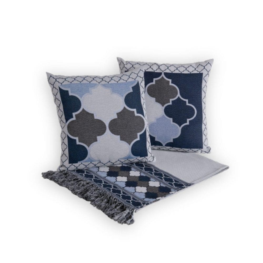 Kit Xale Com Almofadas Grécia Jacquard Dupla Face 5 Peças