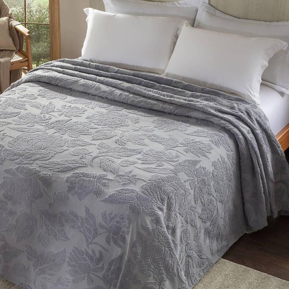 Colcha Chenille Jolitex Queen Melody Toque De Algodão Cinza