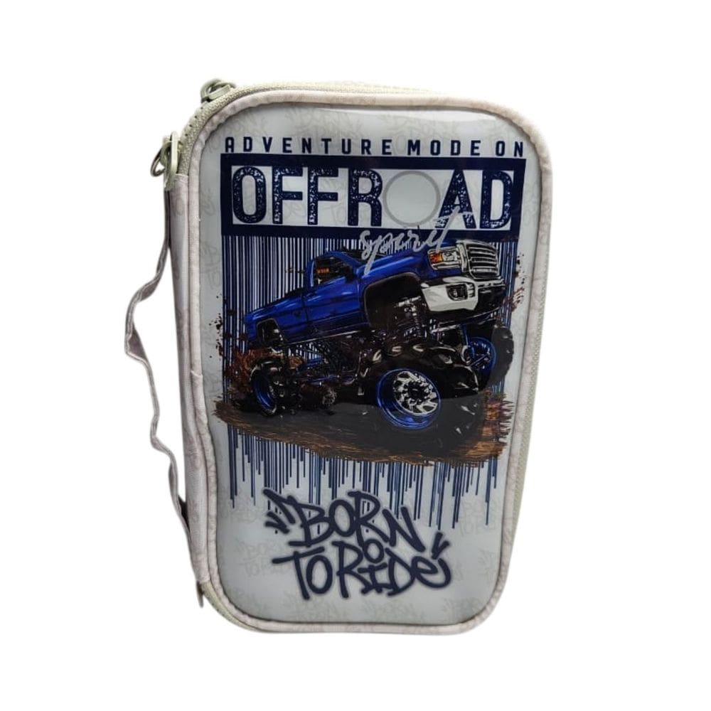Estojo Escolar Box Offroad Monster Truck Grande Reforçado Organizador Lápis Caneta Aula Material