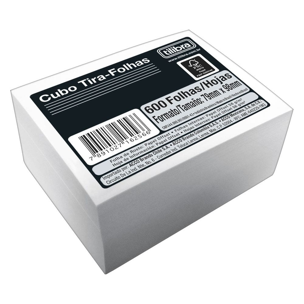 Bloco de Notas Anotaçãoes Lembretes Recados 600 Folhas Cubo Tira Folhas Sem Pauta Branco - Tilibra