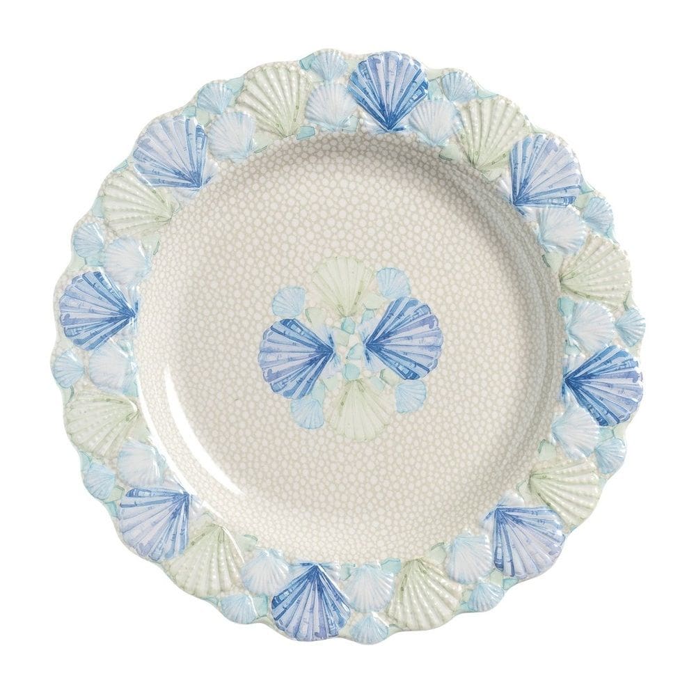 Prato Raso de Melamina Bege C/Borda Conchas do Mar 27,5cm Entrecasa