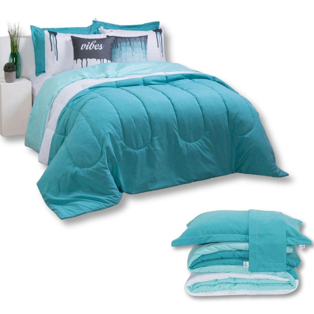 Kit 7 Pçs Edredom King Colorful Linho E Hipercal 400 Fios