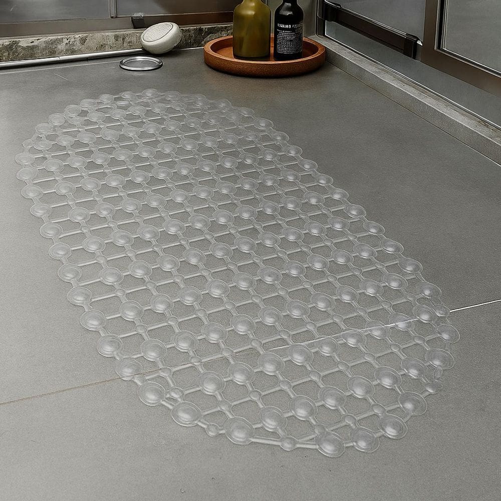 4 Tapete Box Banheiro Ventosa Antimofo Pvc 34X64 Oval Ess