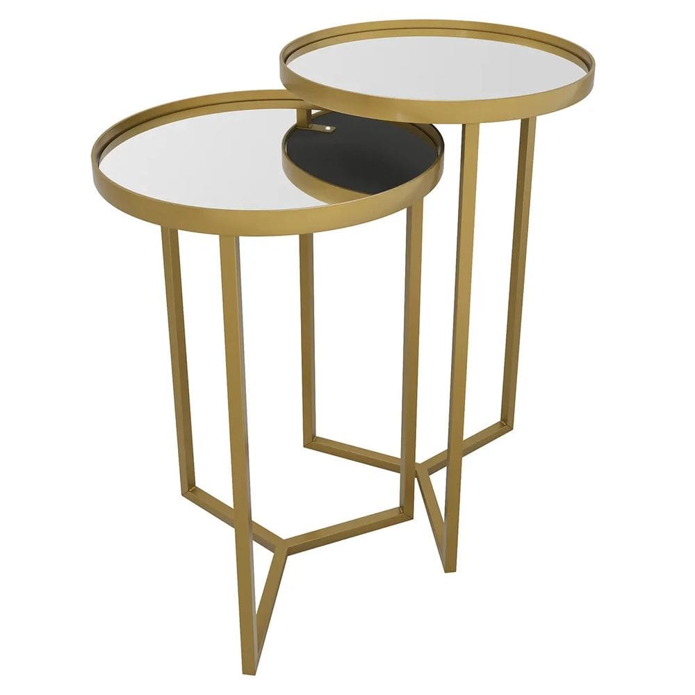 2 Mesas Lateral de Canto e Apoio Redonda Aço para Sala/Quarto/Decoração - Dourado