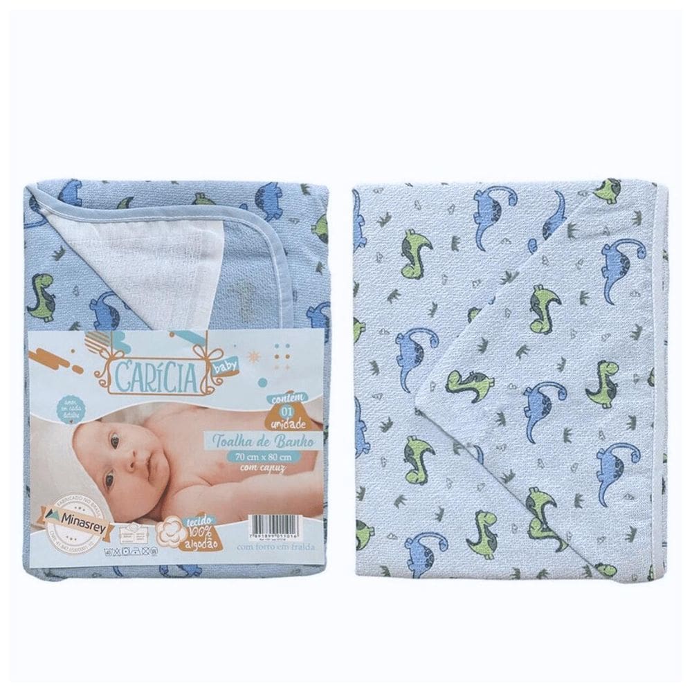 1 Toalha De Banho Azul Bebê Forrada De Fralda Com Capuz