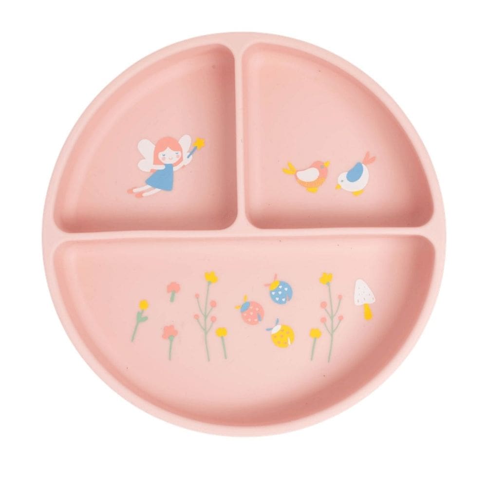 Prato de Silicone com Ventosa e Divisória Fadinha Rosa - Bup Baby
