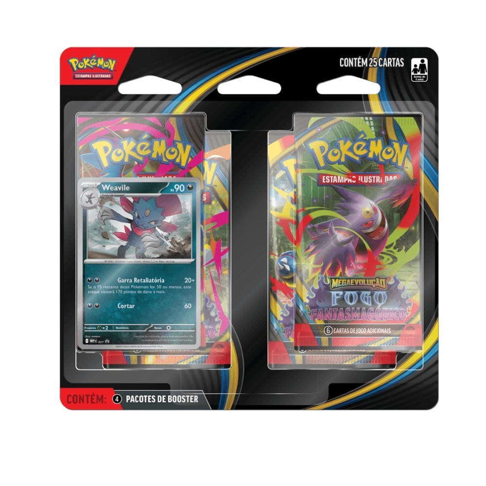 Pokémon Blister Quadruplo Fogo Fantasmagórico Weavile ou Sneasel Copag