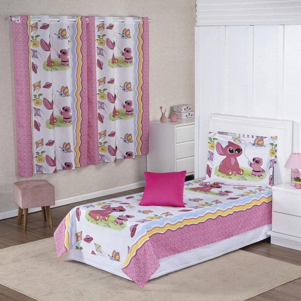 Kit Colcha Cobre Leito + Cortina Infantil Solteiro 4P Menino