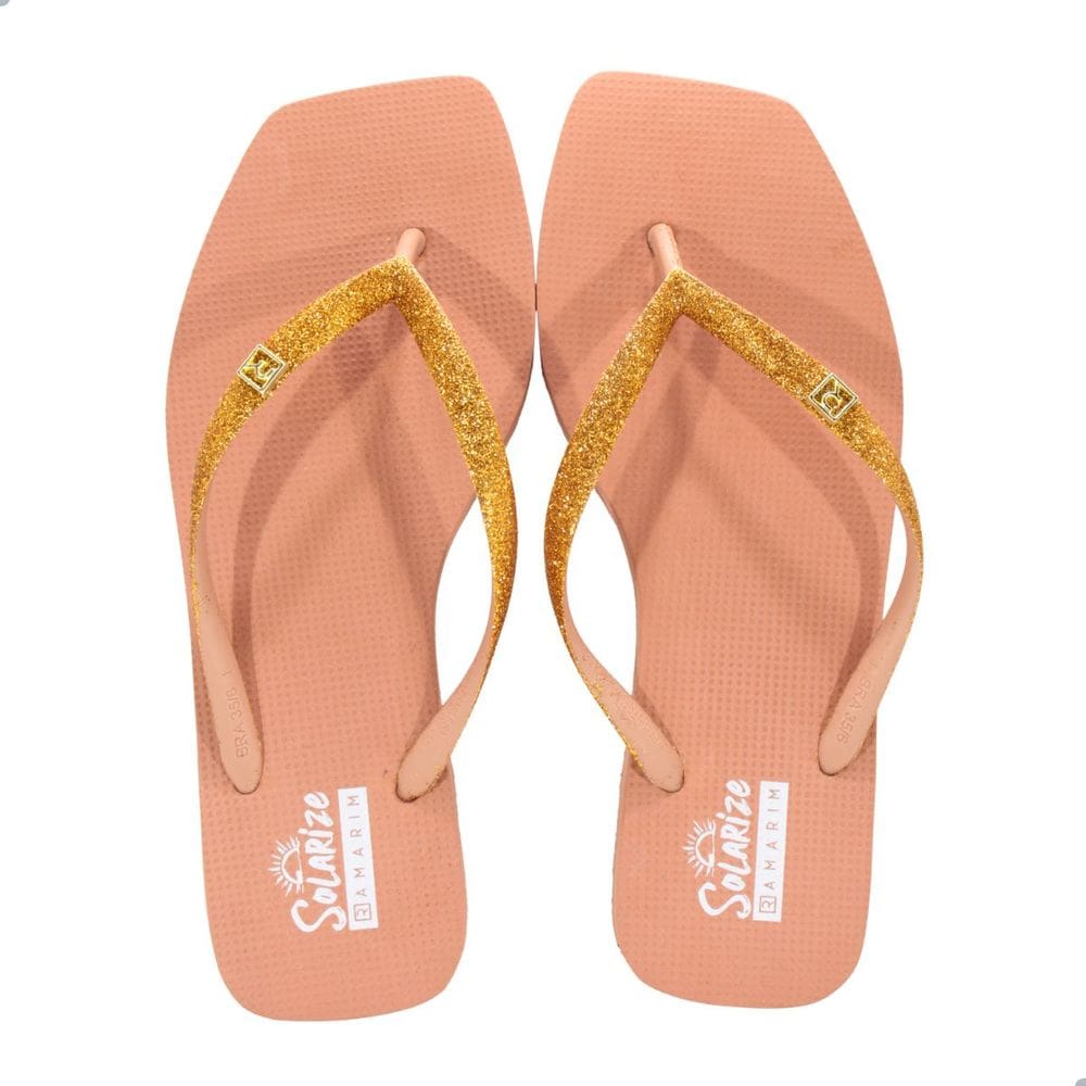 Chinelo Feminino Ramarim Bico Quadrado Laranja/Glitter