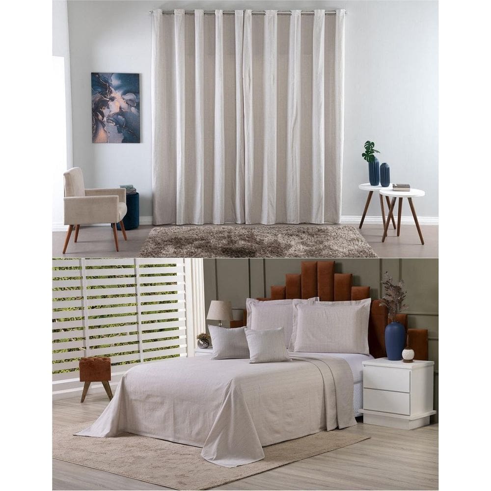 Kit Colcha Cobre Leito Solteiro + Cortina 2 Metros Tecido