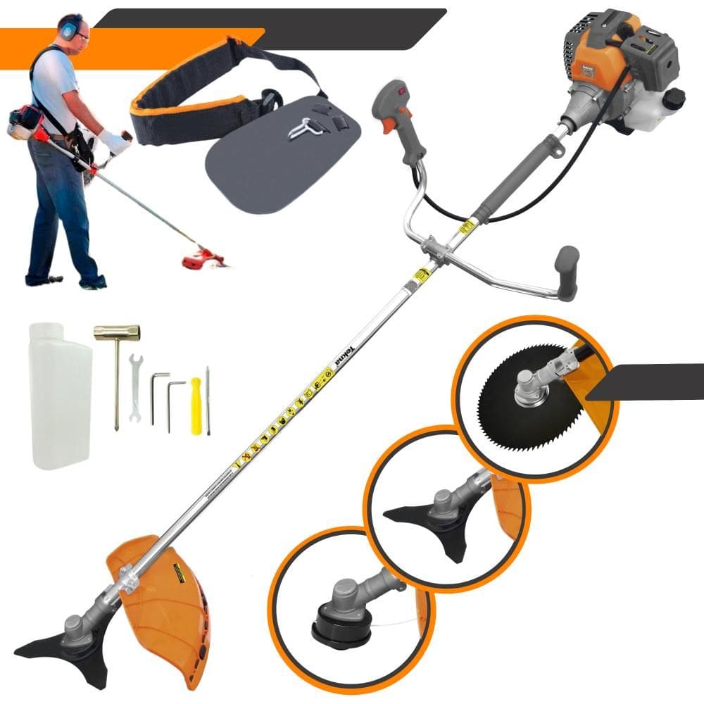 Cortador de Grama À Gasolina Tekna RL430-P 2T 43cc 1,7HP de Alta Performance Completa Com Carretel de Nylon + Lâmina 3 Pontas + Lâmina 80 Dentes