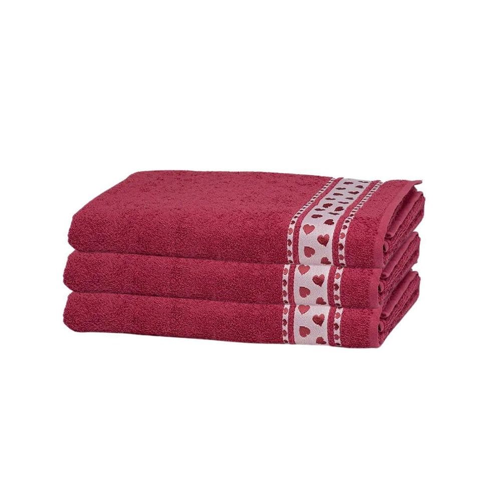 Kit 3 Toalhas De Rosto Jacquard Premium Dhler 50X80 Coração