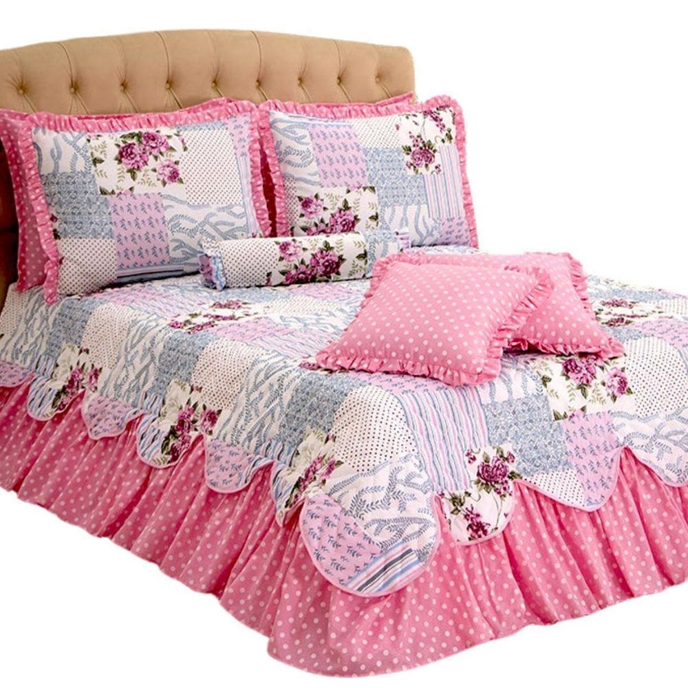 Colcha Casal King Belize Kit 6 Peças Com Babados Elegante