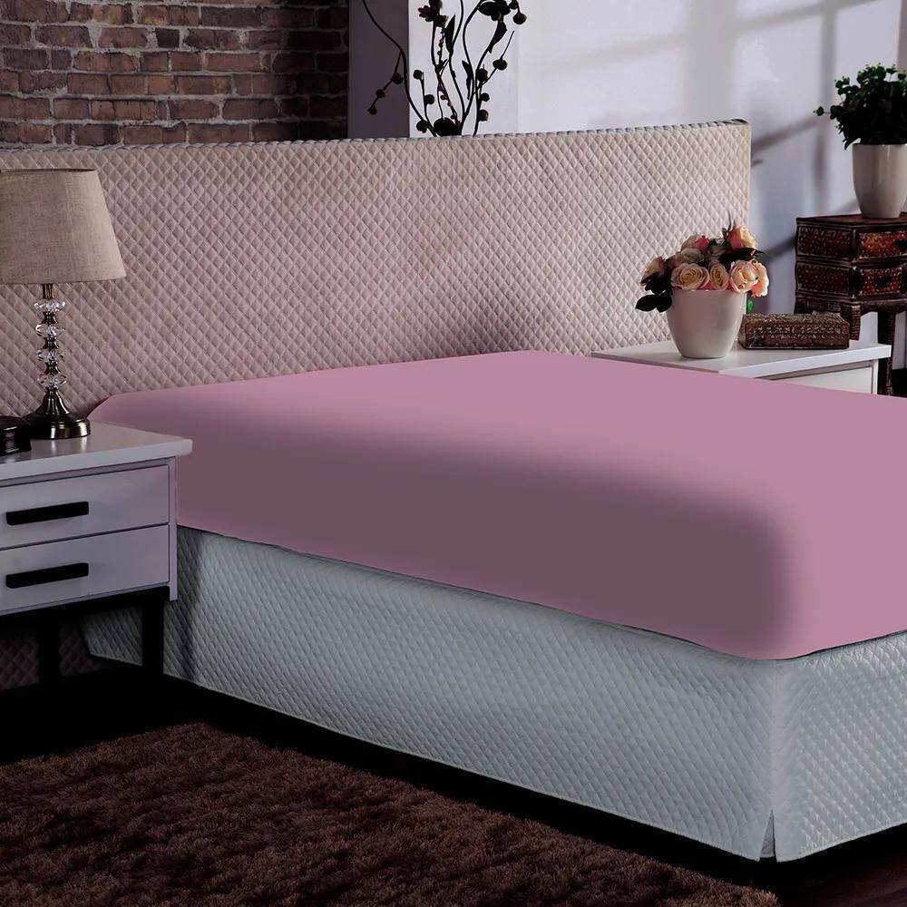 Lençol Malha King Com Elástic Doce Vida Portallar Rosa Cravo