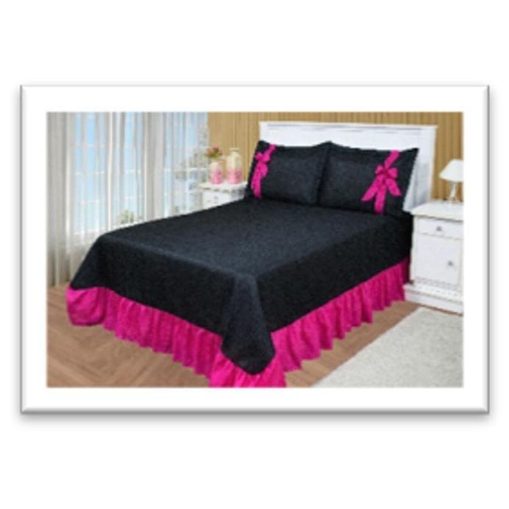Cobre Leito Helo Casal 03 Peças S/Matelado Preto/Pink