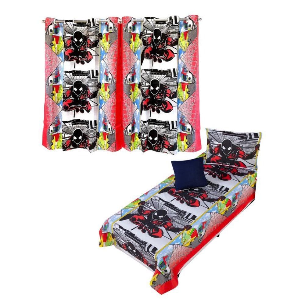 Kit Colcha Cobre Leito + Cortina Infantil Solteiro 4P Menino