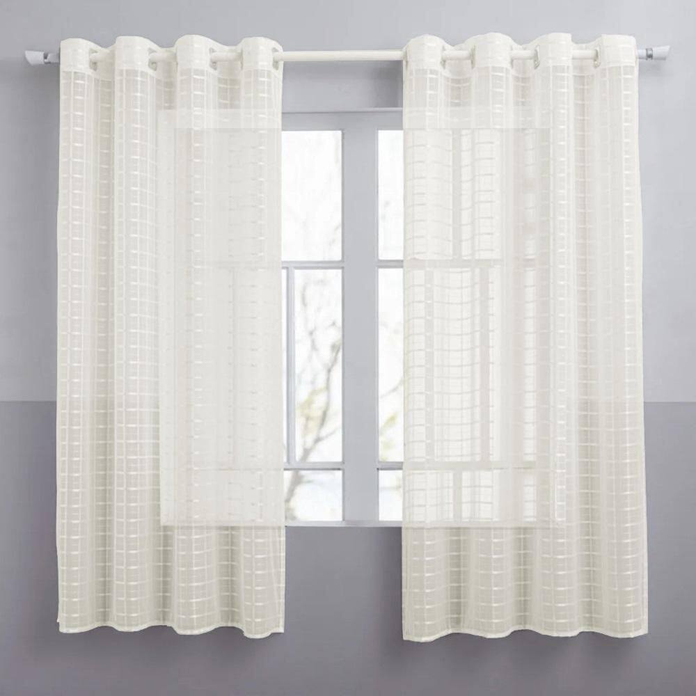 Cortina Transparente Voil Xadrez Pérola 2,80X1,40 Cozinha