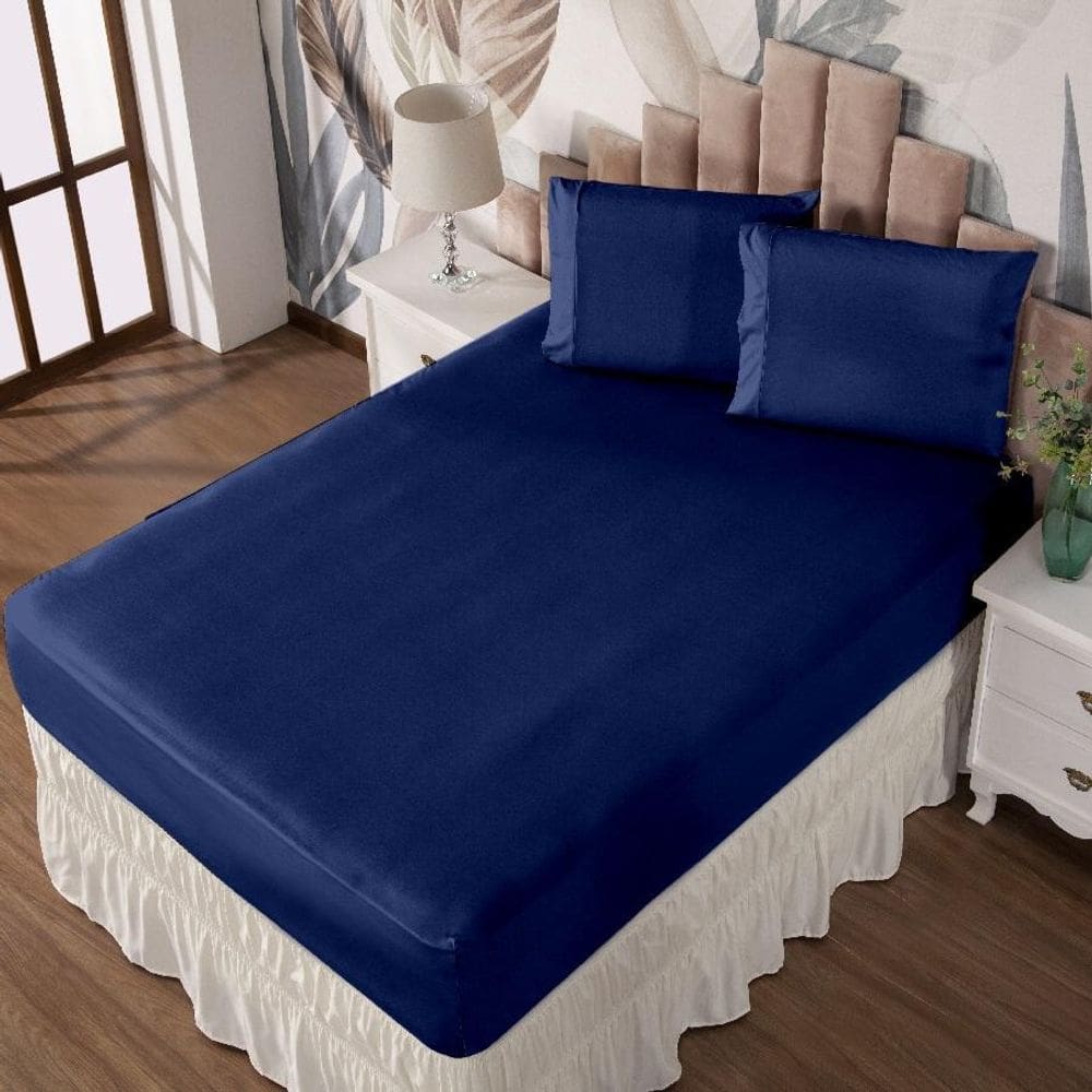 Jogo De Cama Queen Lençol E Fronha Prático Malha Lisa 3 Pç