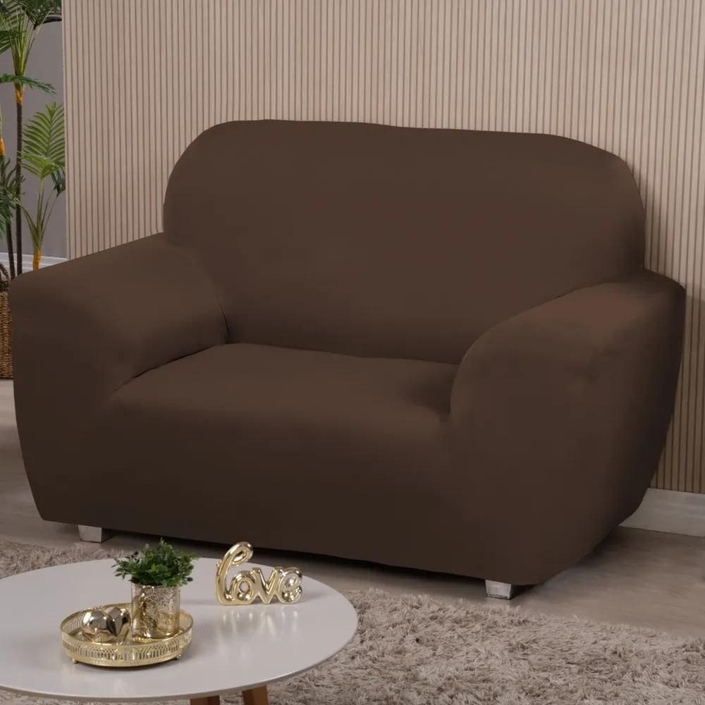 2X Capa De Sofá Lisa Avulsa 1 Lugar Imediato Cor Marrom Liso
