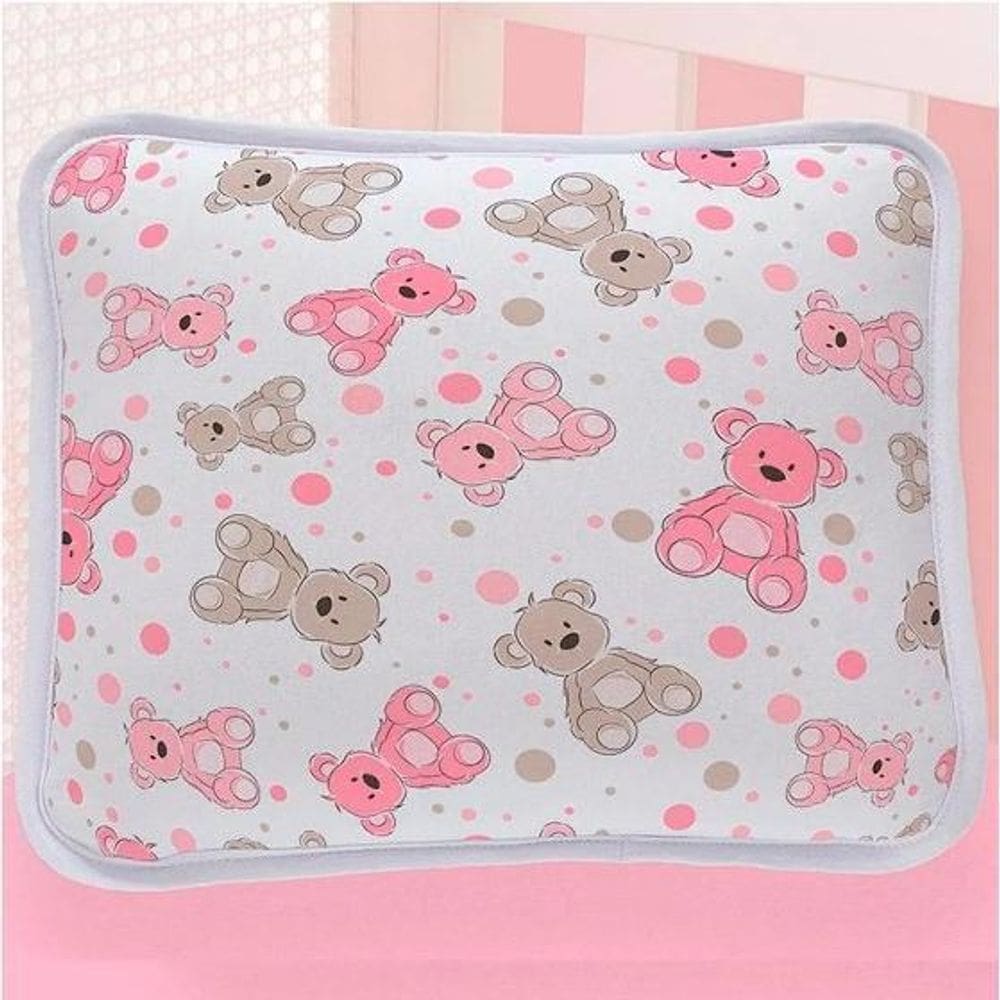 Jogo Berço Bebê Lençol Fronha Malha Ursinho Rosa