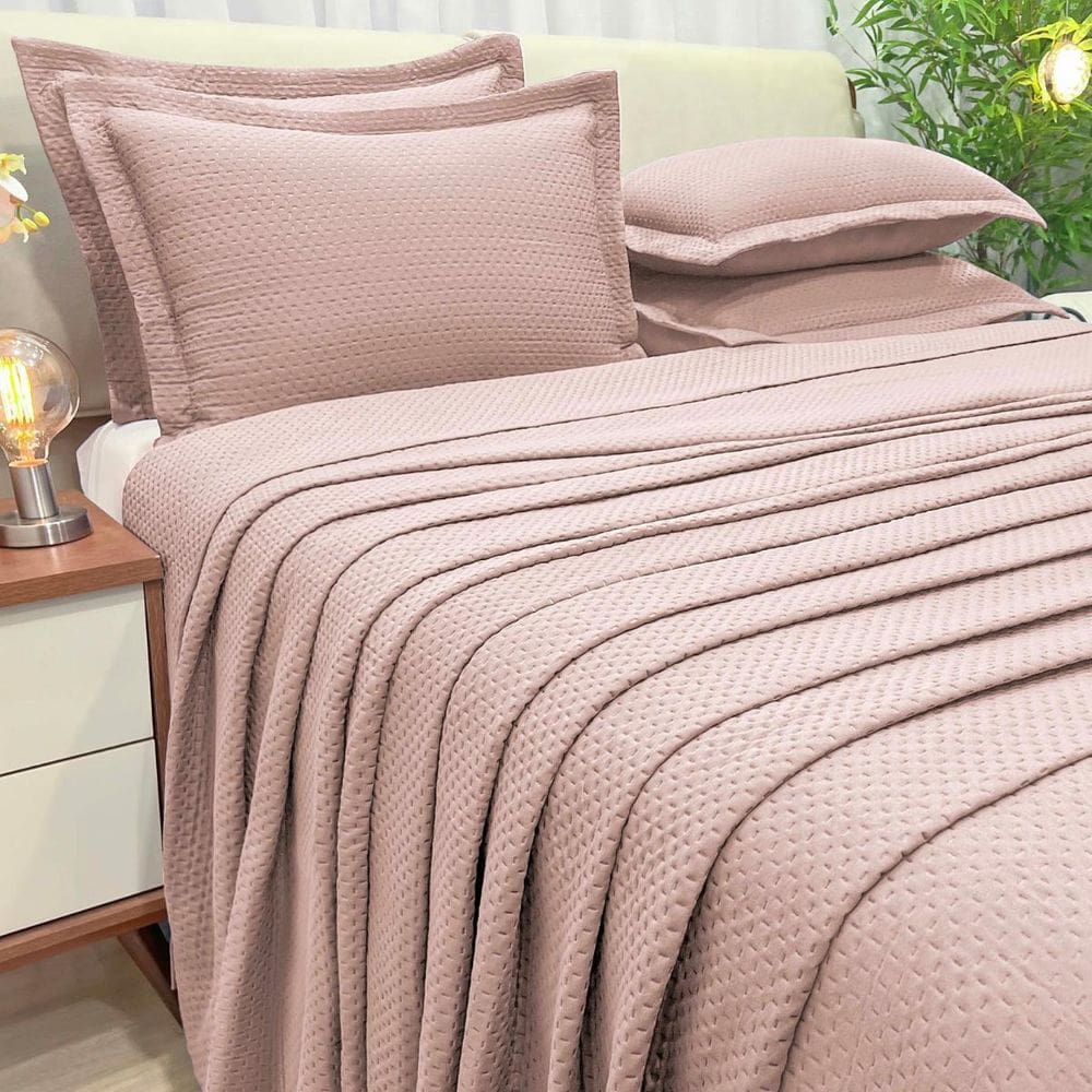 Cobre Leito 200 Fios Luxo 03 Peças Colcha Seline Bordado