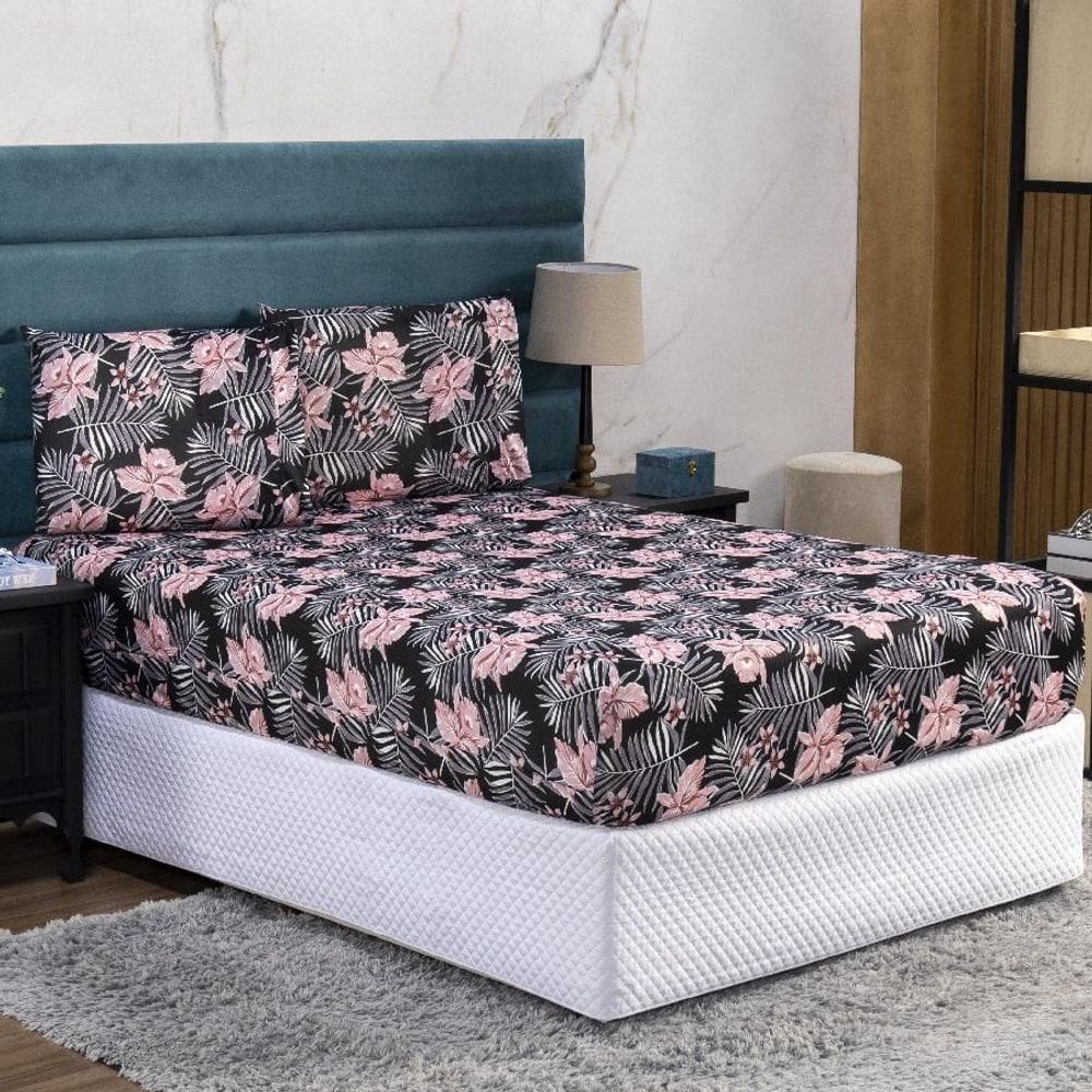 Jogo De Cama Queen Lençol E Fronha Prático Malha Estampa 3P