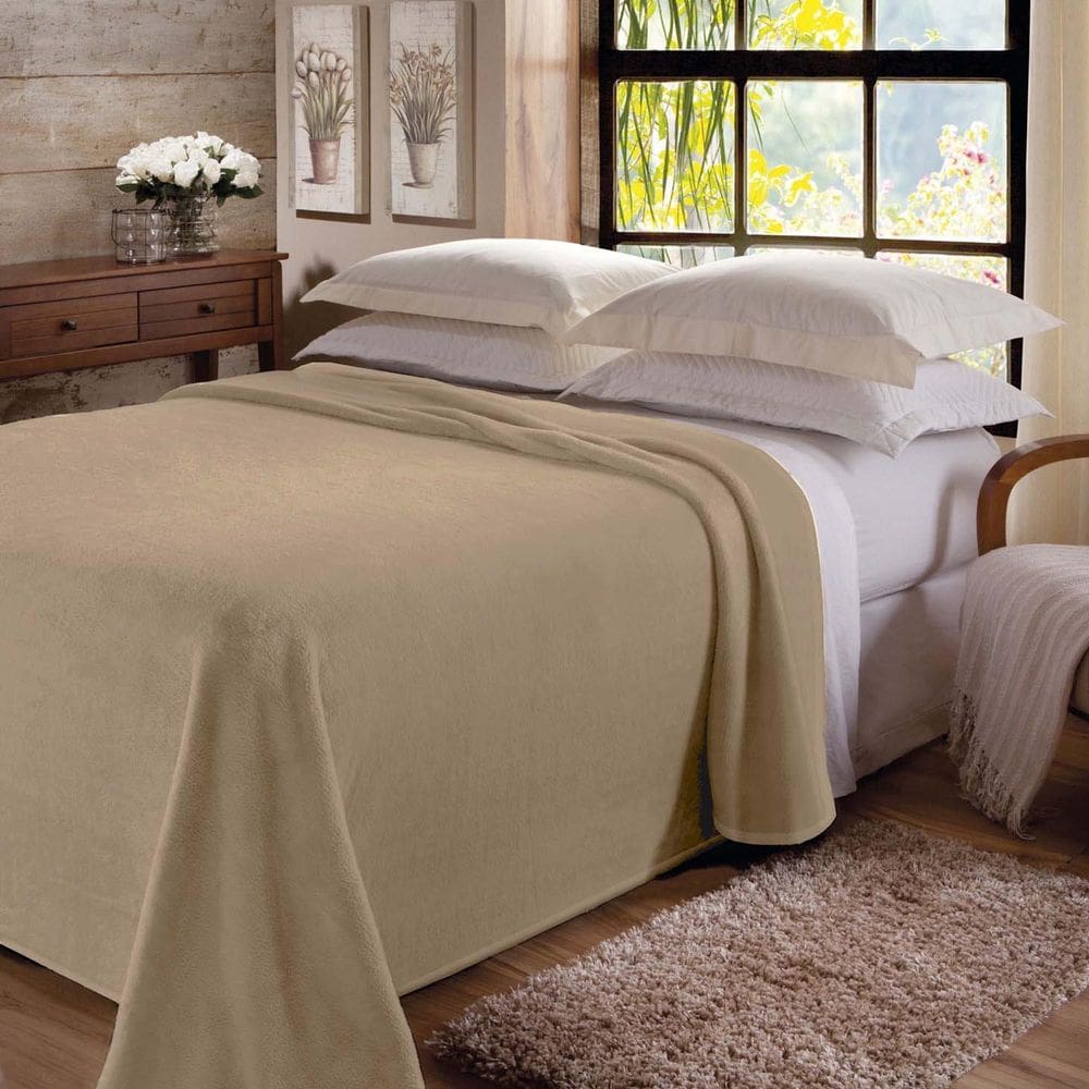 Manta De Microfibra Casal Jolitex Bege Aveia 1,80M X 2,20M