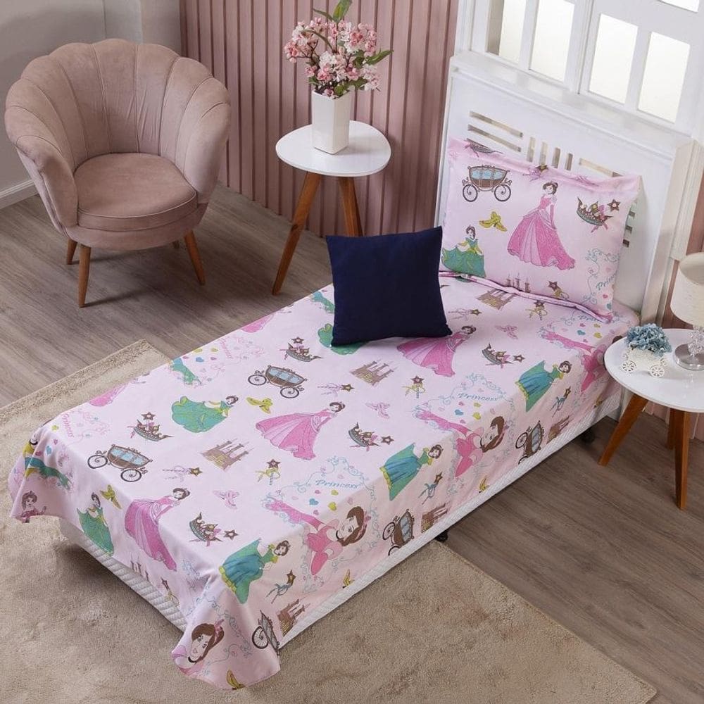 Colcha Cobre Leito Infantil Princesas Solteiro + Capa