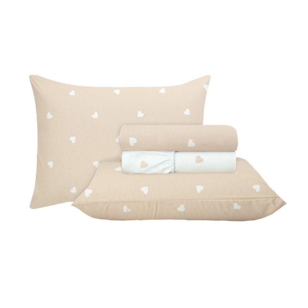 Jogo De Cama Queen Sultan 180F Sonhare Prata Coração 4 Peças