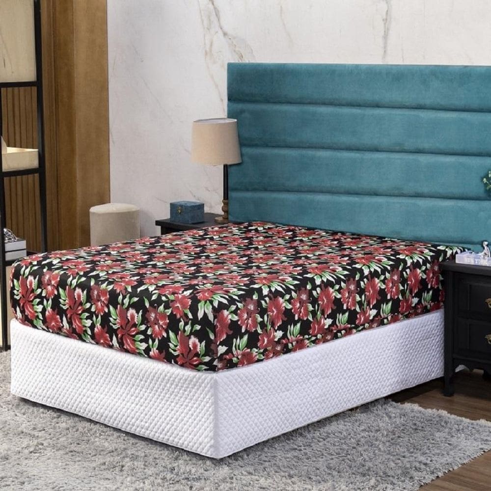 Lençol Queen Com Elástico Prático Malha Estampada 1 Peça